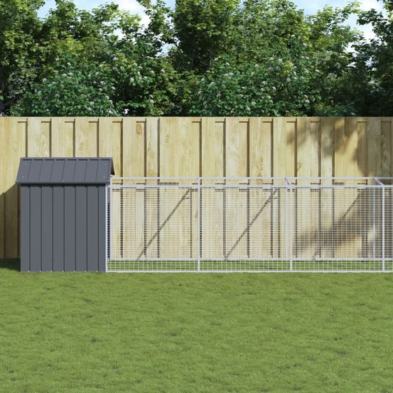 Chenil niche pour chien acier galvanisé avec enclos spacieux et toit anthracite