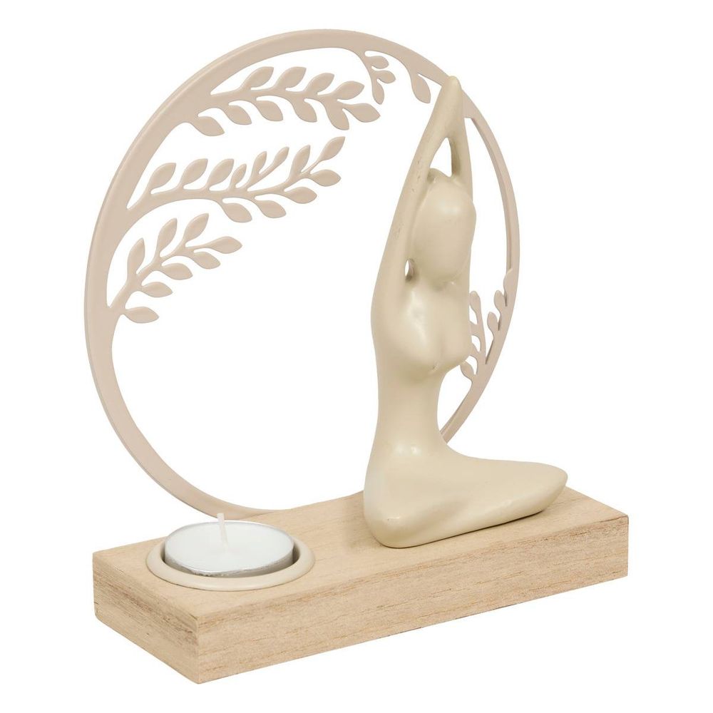 Photophore yogi l. 15xp. 6xh. 16cm bois et métal assorti