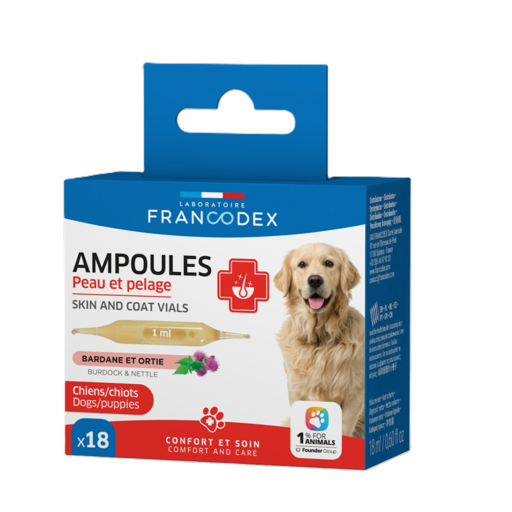 Ampoules peau et pelage 18 x 1 ml pour chiots et chiens