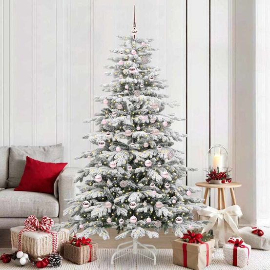 Sapin de noël artificiel moderne 210 cm blanc, kit complet facile à monter