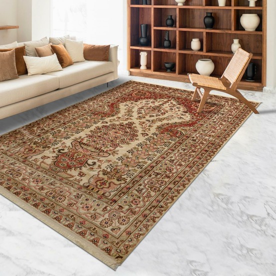 Authentique tapis d'orient 125x175 fait main en soie beige jihangir 52