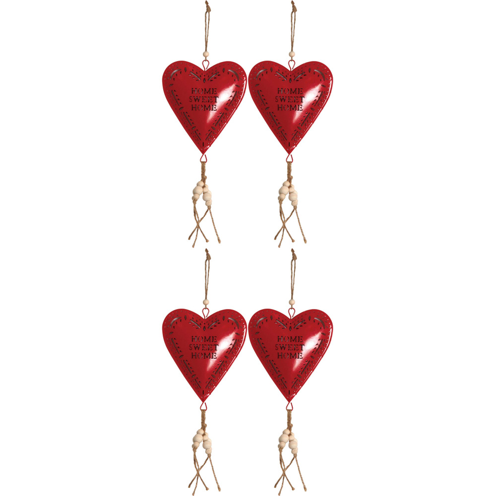 Coeur rouge en métal à suspendre sweet home 14 cm (lot de 4)