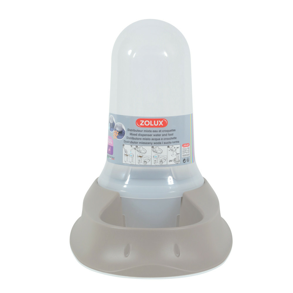 Distributeur mixte 3.5 litres eau ou croquettes taupe antidérapant pour chi