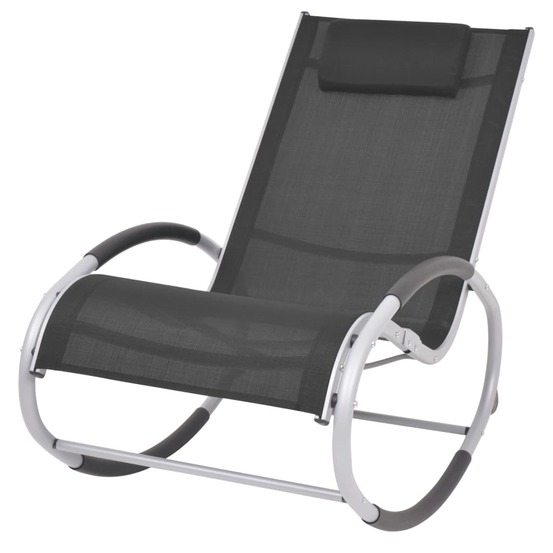 Chaise à bascule d'extérieur noir textilène