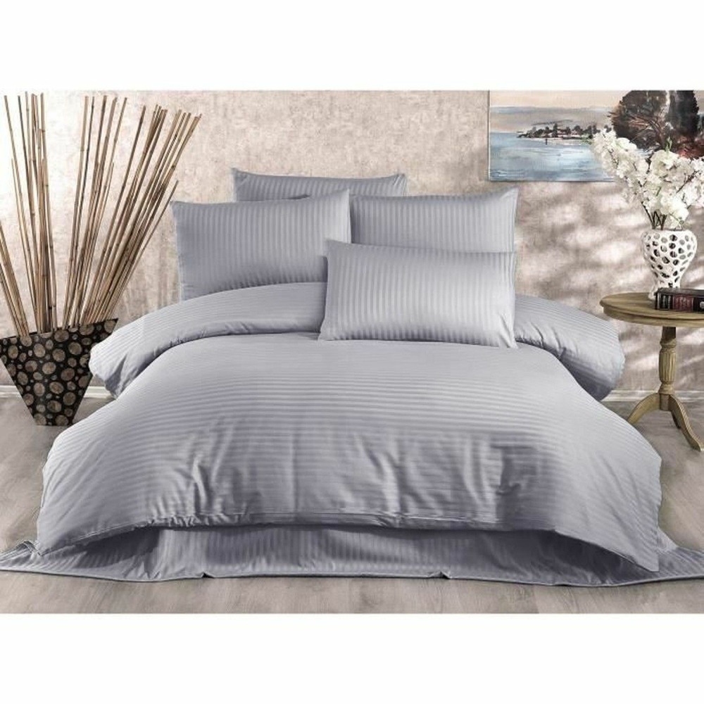 Parure de lit - housse de couette 220 x 240 + 2 taies d'oreiller 60 x 60, 70% polyester - gris