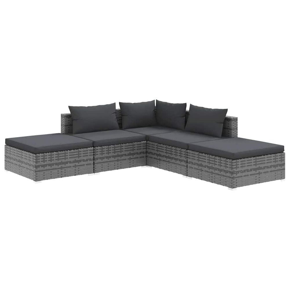 Salon de jardin 5 pcs avec coussins résine tressée gris