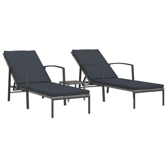 Lot de 2 transats chaise longue bain de soleil lit de jardin terrasse meuble d'extérieur avec table résine tressée gris 02_00