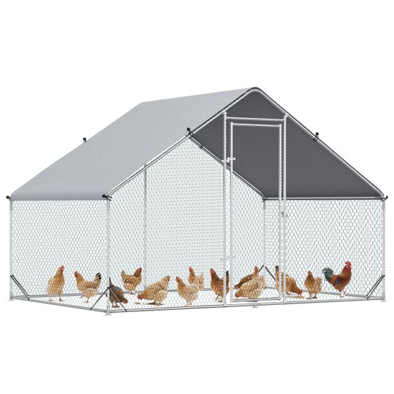 Enclos poulailler parc volaille acier galvanisé filet 3x2x2m argenté