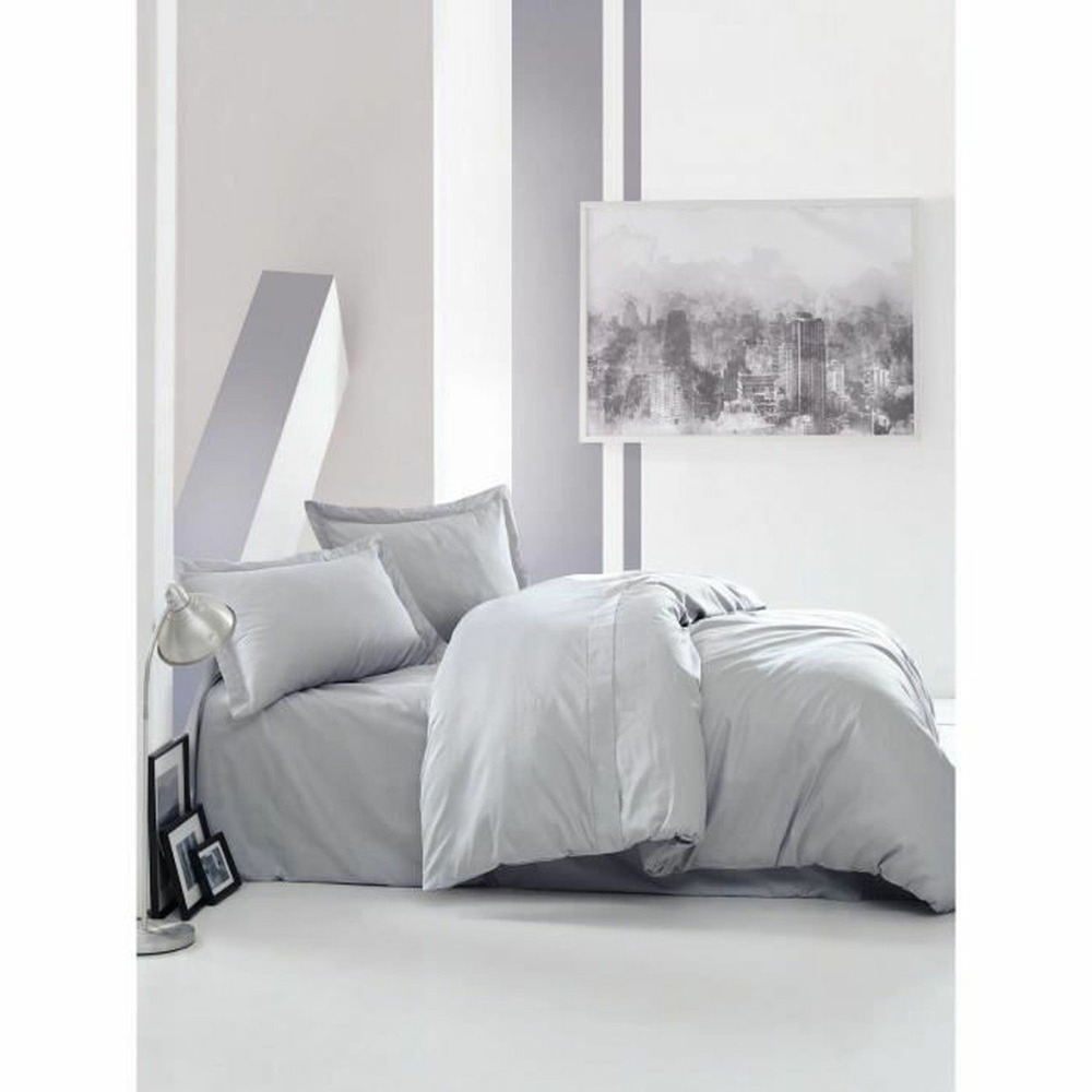 Parure de lit - housse de couette 220 x 240 + 2 taies d'oreiller 60 x 60 - satiné coton - gris