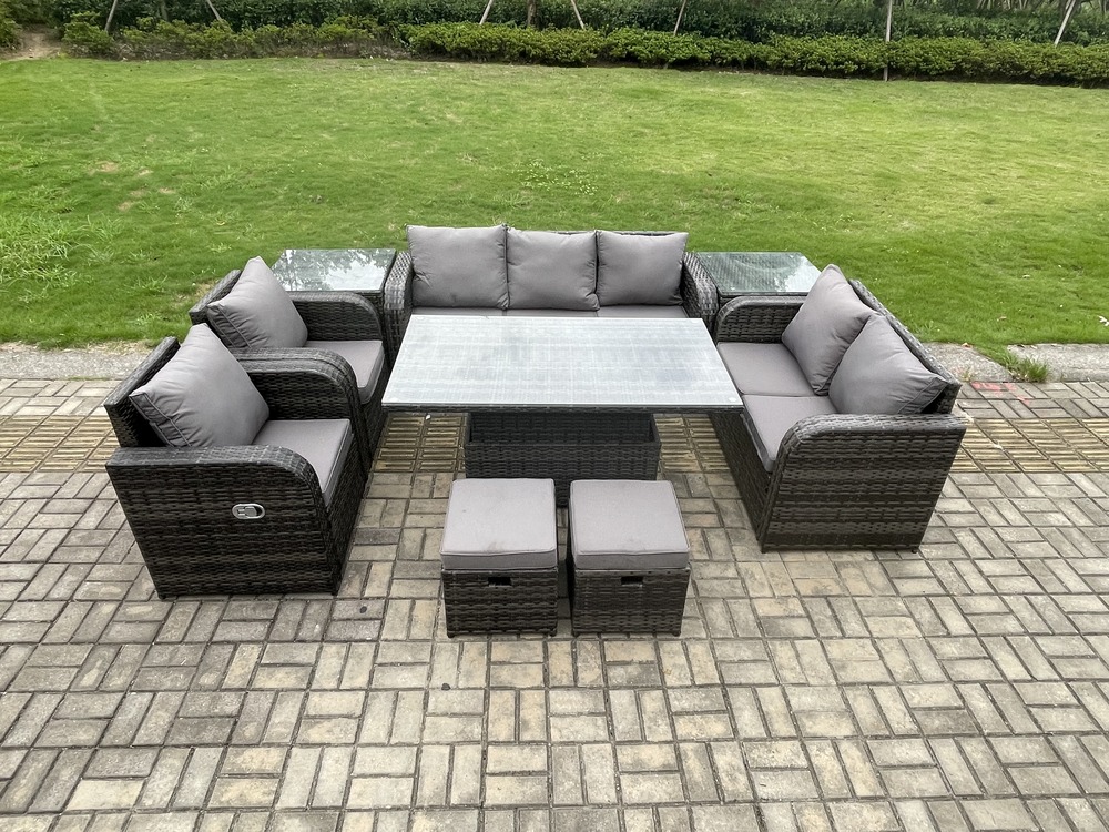 Ensemble de salle à manger jardin en rotin ave table à manger réglable en hauteur 2 chaises inclinable canapé d'amour