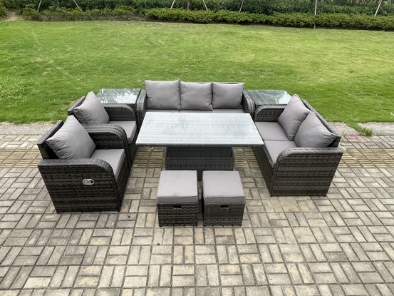 Ensemble de salle à manger jardin en rotin ave table à manger réglable en hauteur 2 chaises inclinable canapé d'amour