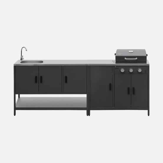 Cuisine extérieure naxos 2 modules acier inoxydable barbecue gaz 3 brûleurs avec évier