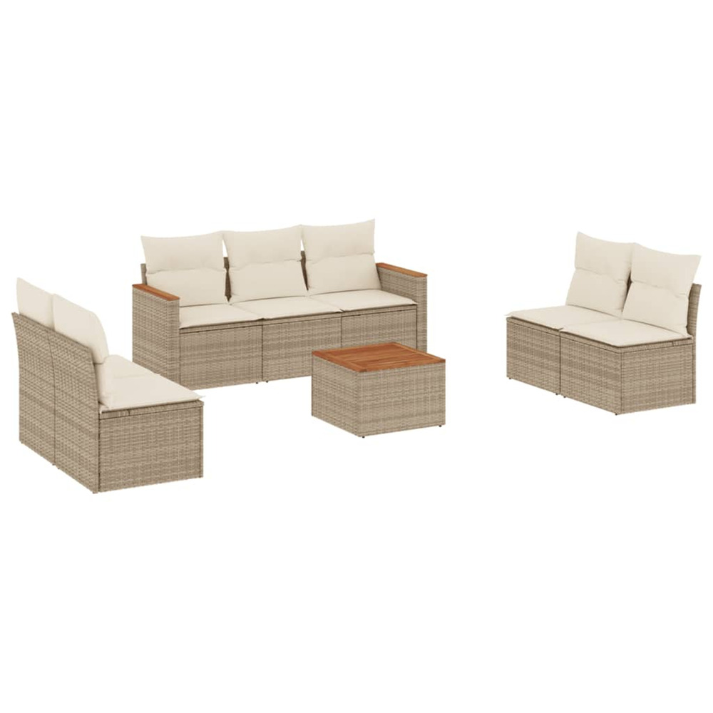 Salon de jardin avec coussins 8 pcs beige résine tressée