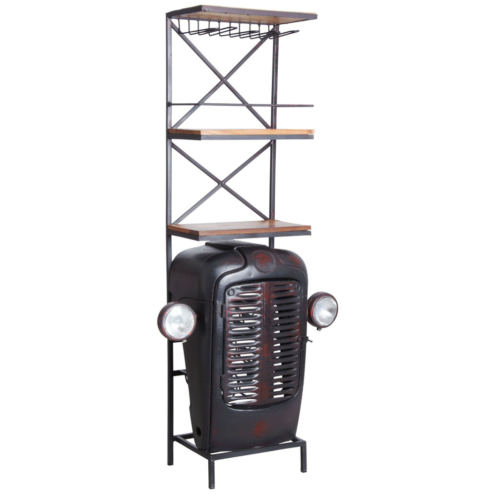 Meuble bar tracteur en acacia et métal