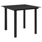 Table à dîner de jardin noir 80x80x74 cm acier et verre