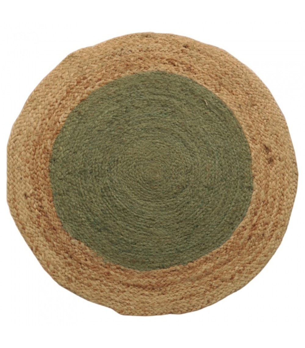 Tapis rond en jute tressé, bicolore naturel et kaki, 120 cm - atout ciel 69014
