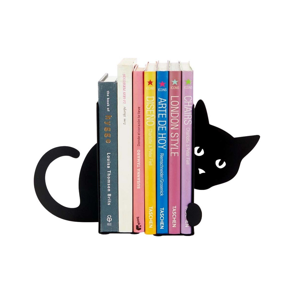 Serre-livres en métal noir animaux chat