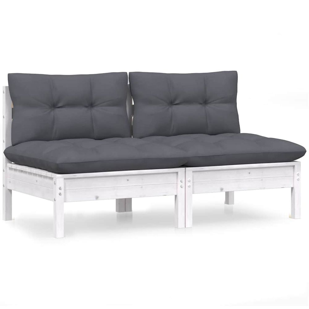 Canapé 2 places de jardin avec coussins anthracite bois de pin