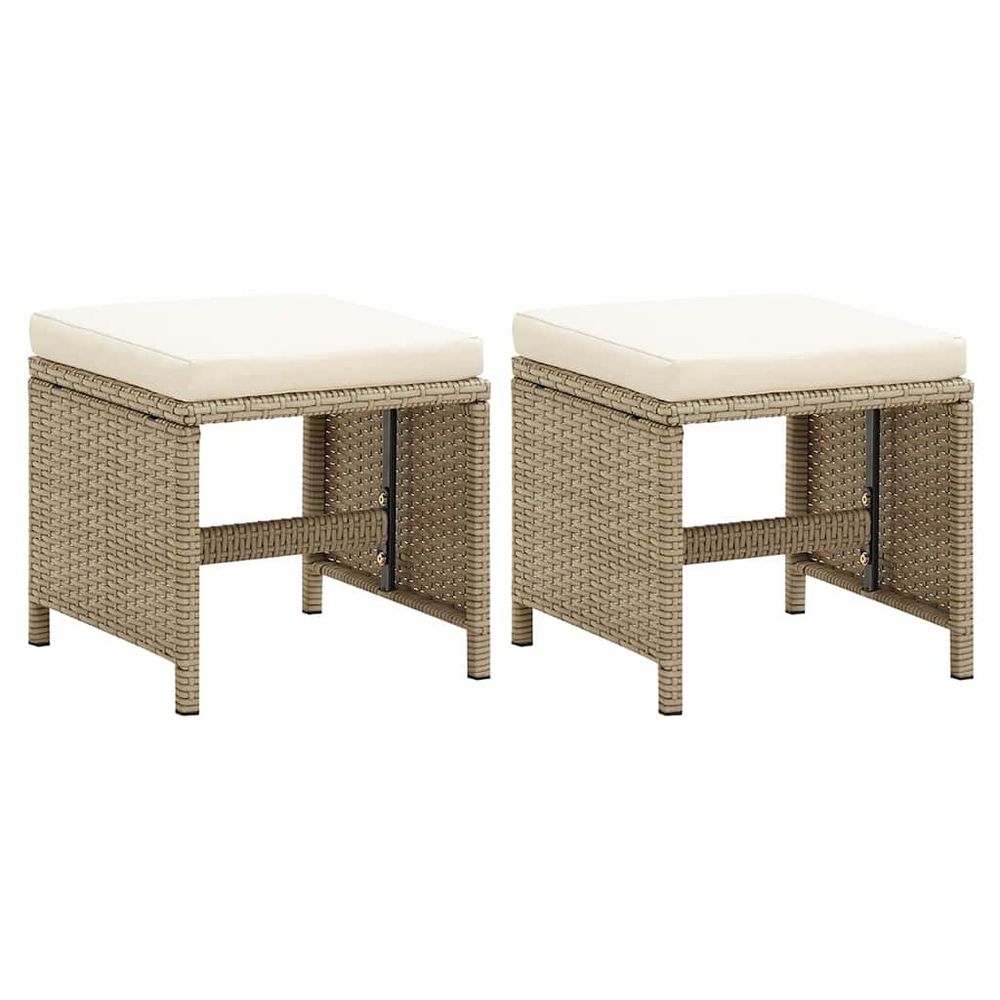 Tabourets de jardin lot de 2 avec coussins résine tressée beige
