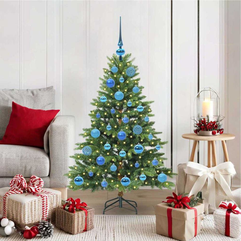 Sapin de noël 120 cm facile à monter, kit complet pe/pvc avec lumières et boules