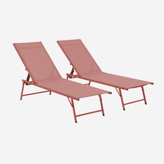 Lot de 2 bains de soleil acier textilène inclinables 4 positions tropea, 165 x 54,5 x 82,5 cm