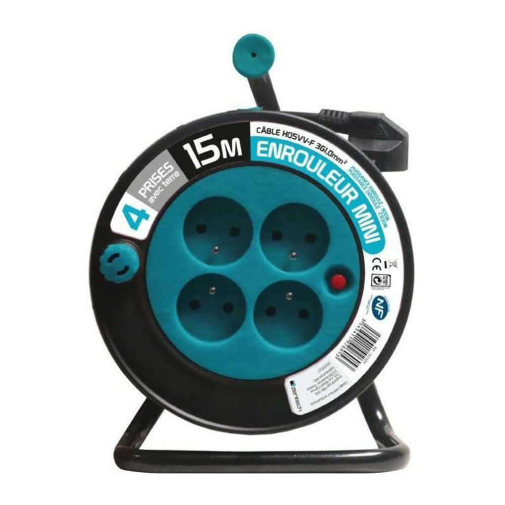 Enrouleur ménager 15m 3g1 mm² - bleu