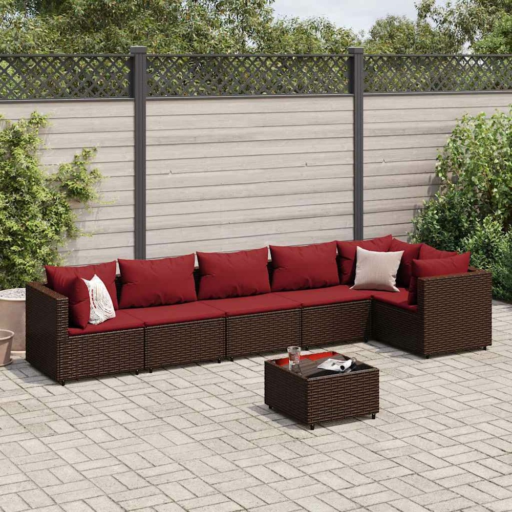 Salon de jardin avec coussins 7 pcs marron résine tressée
