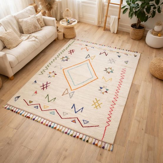 Tapis berbère 40x60 tissé motif ethnic lyn5 jadida crème