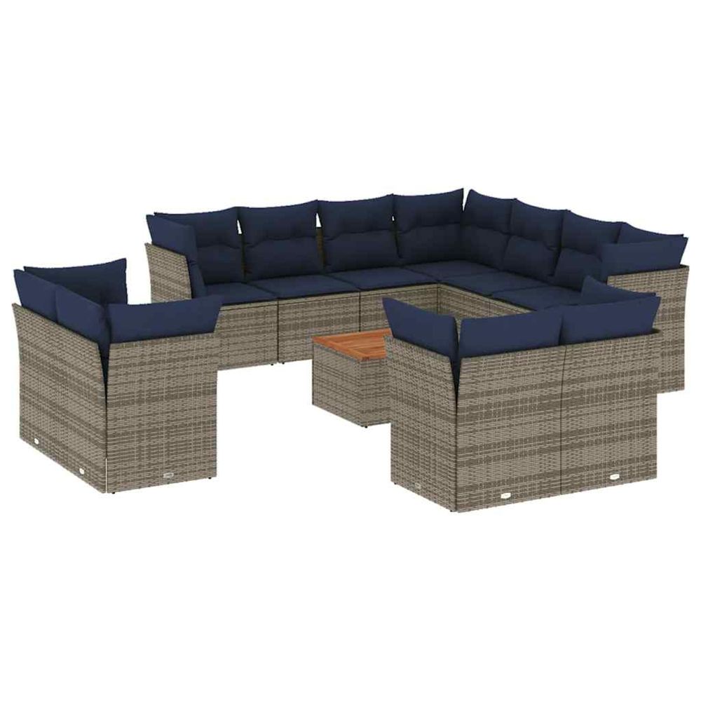 Salon de jardin avec coussins 12 pcs gris résine tressée