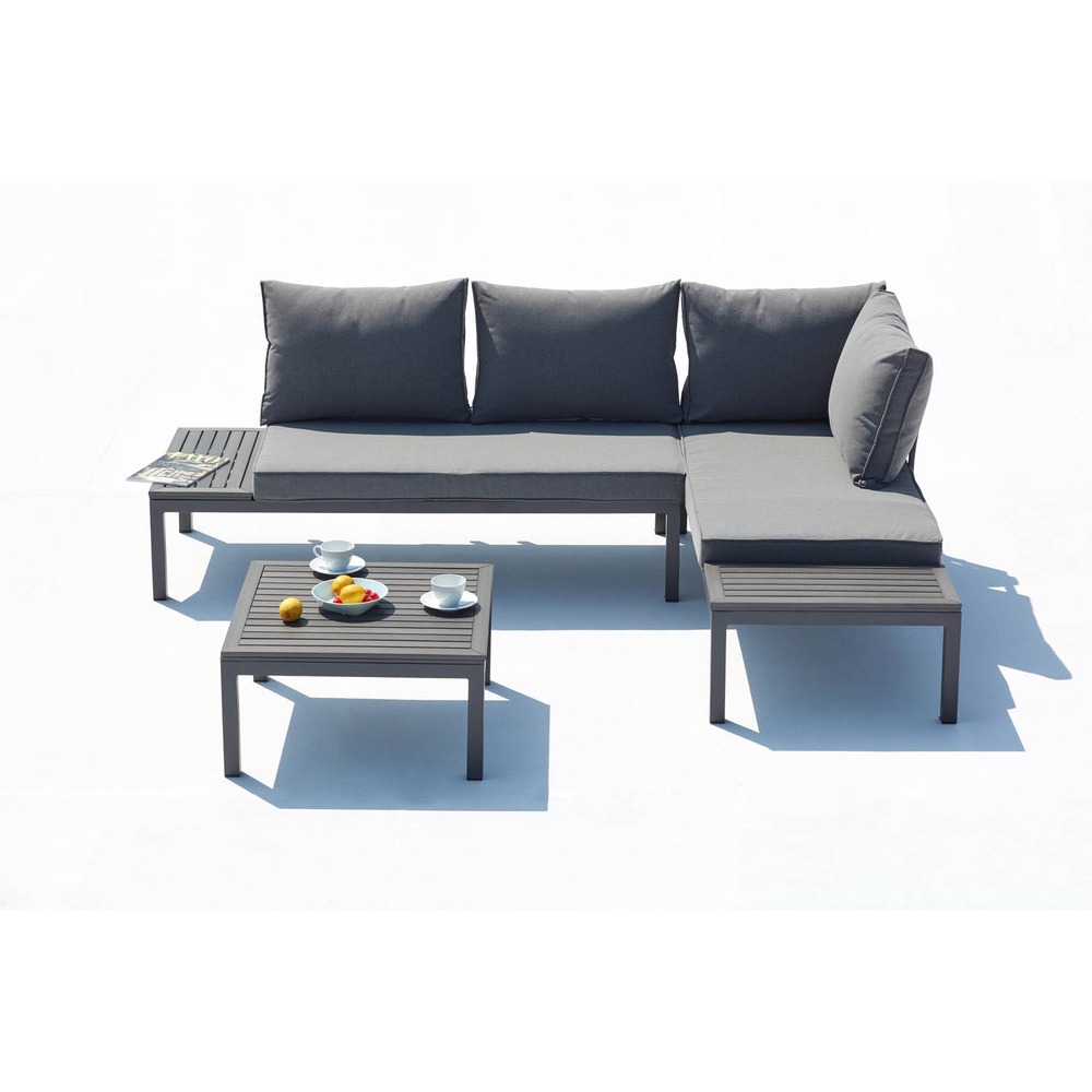 Salon de jardin 4 places en aluminium et acier gris foncé lolea