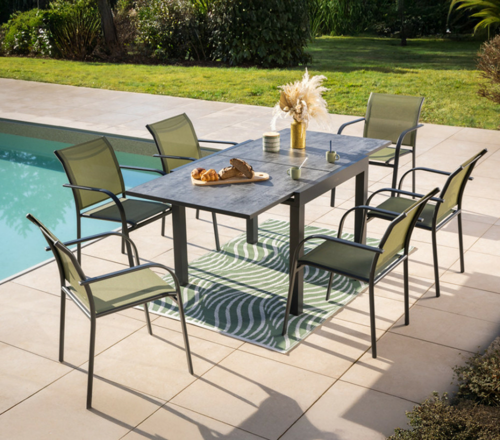 Ensemble table et chaises de jardin - 6 places - vert - honfleur beziers ardoise