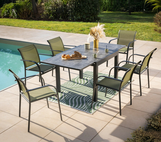 Ensemble table et chaises de jardin - 6 places - vert - honfleur beziers ardoise