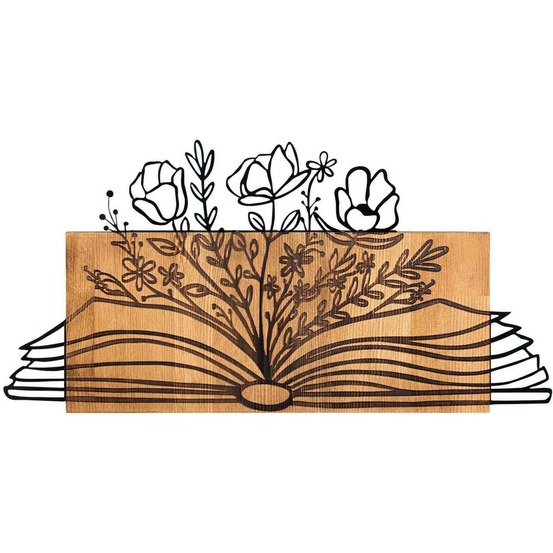 Décoration murale en bois et métal florale flower book