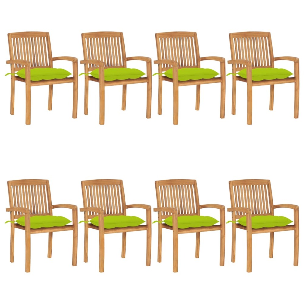 Chaises de jardin empilables avec coussins lot de 8 teck solide