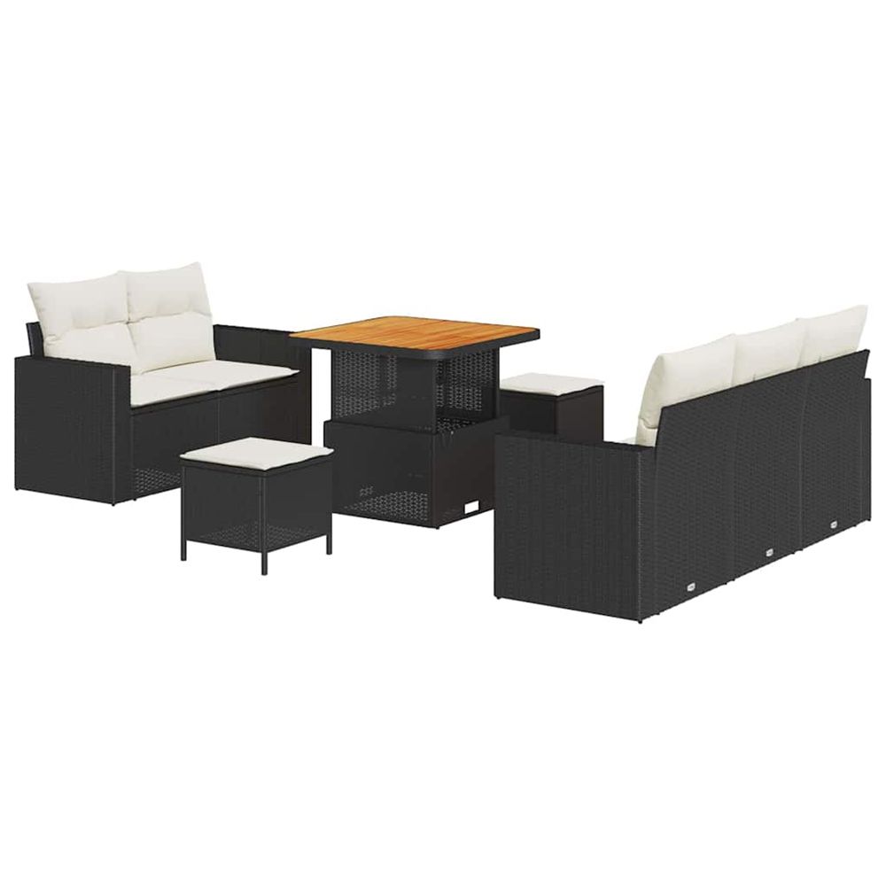 Ensemble de canapé de jardin avec coussin 8 pcs noir polyrotin