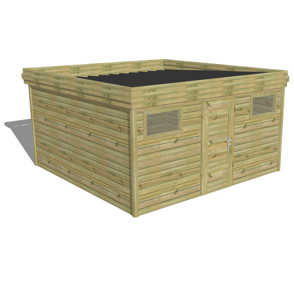 Abri de jardin bois pin traité autoclave 27mm - 4,34x4,34m / 19m2 - bac acier - abri français