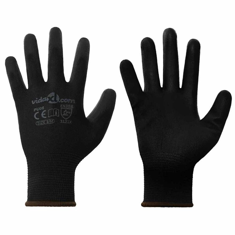 Gants de travail 12 pièces noir 8 / m polyester