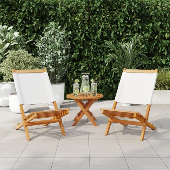 Chaises de jardin lot de 2 blanc crème bois acacia massif tissu