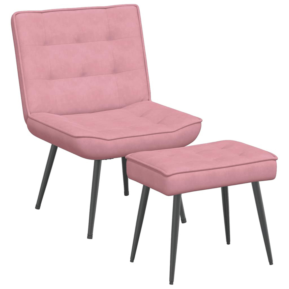 Chaise de relaxation avec tabouret rose velours