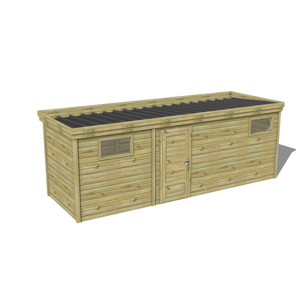 Abri de jardin bois pin traité autoclave 27mm - 6,395x2,14m / 14m2 - bac acier - abri français