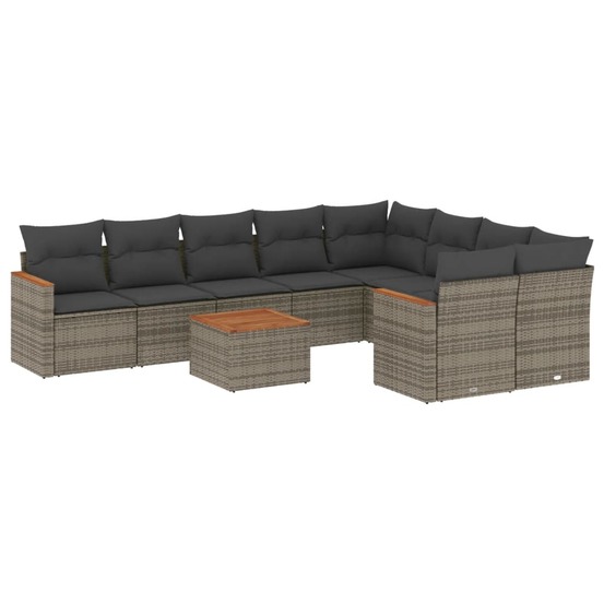 Salon de jardin avec coussins 10 pcs gris résine tressée