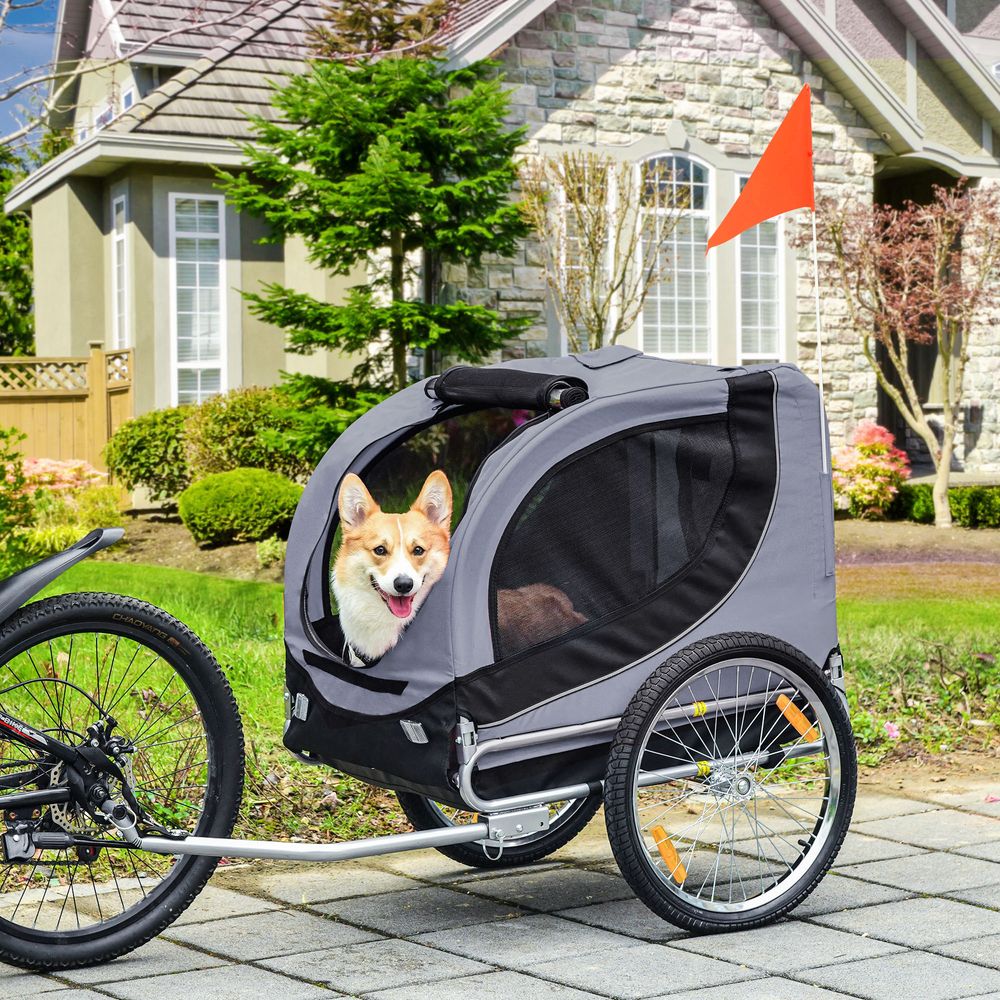 Remorque vélo chien acier & oxford promenade sécurisée pliable gris & noir 130cm - comfortxl outdoor living