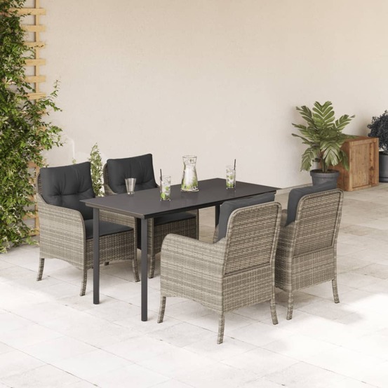 Ensemble à manger de jardin et coussins 5 pcs gris clair rotin