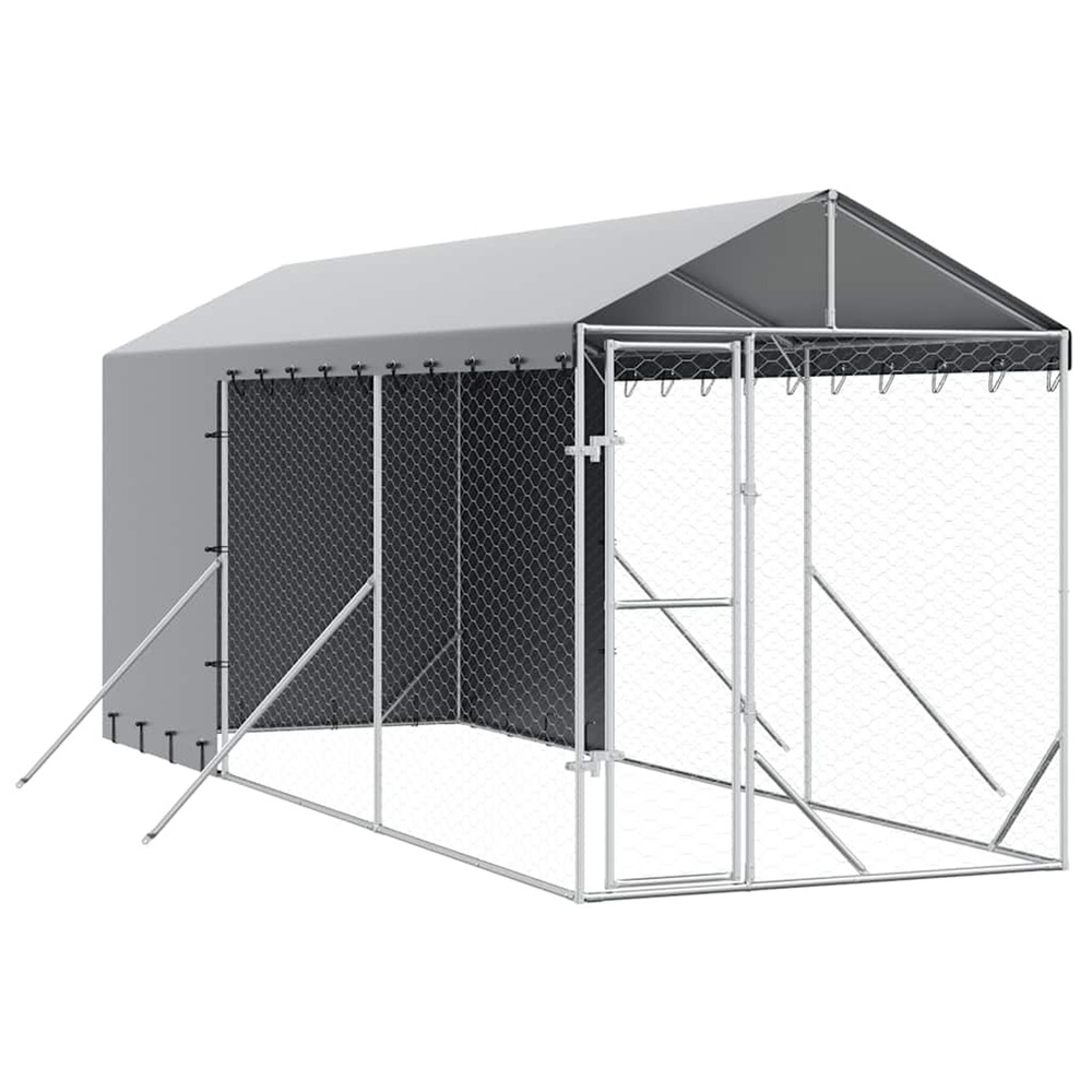 Chenil d'extérieur pour chiens avec toit argenté 2x6x2,5 m