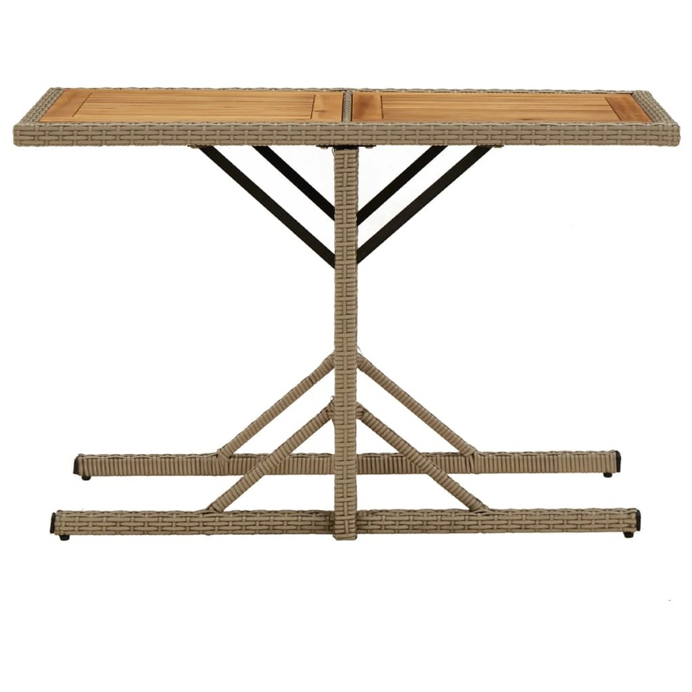 Table de jardin beige bois massif d'acacia et poly rotin