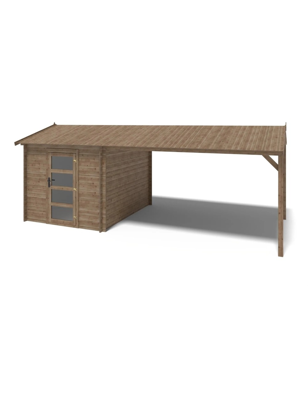 Abri de jardin en bois – 2,50x3 m avec extension de 2,50x2,76 m - 7,50 m² – traité - dom675+dos194 - altanka