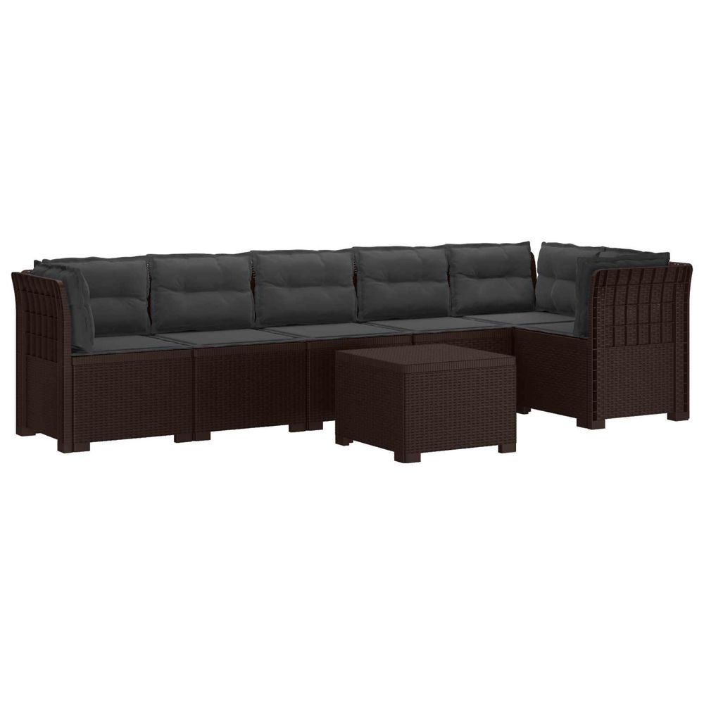 Canapé de jardin 6 places avec coussins aspect rattan pp marron