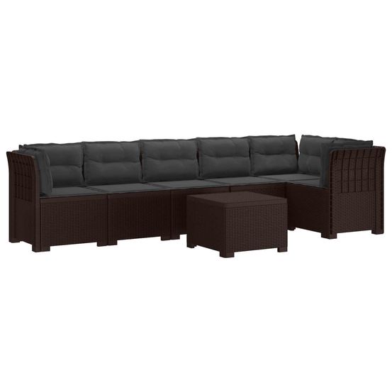 Canapé de jardin 6 places avec coussins aspect rattan pp marron