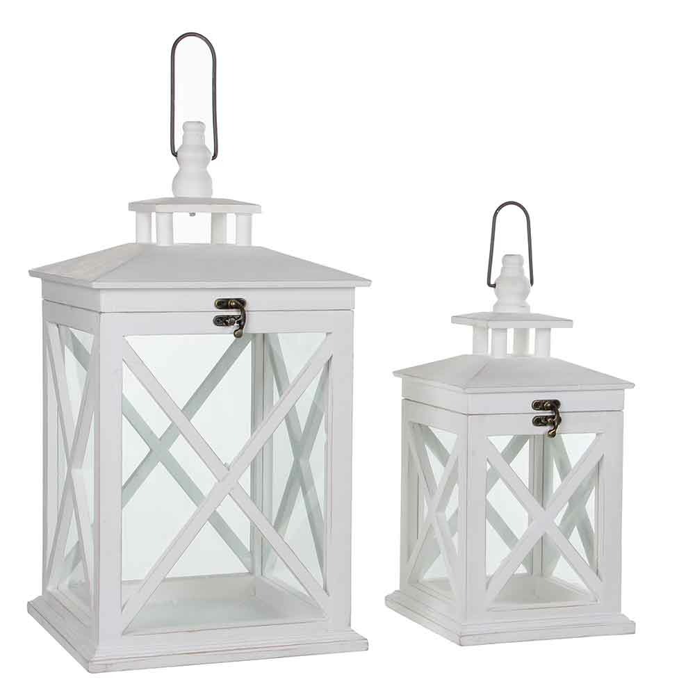 Mica decorations lanterne lantaarn - 1x1x46 cm - bois - blanc