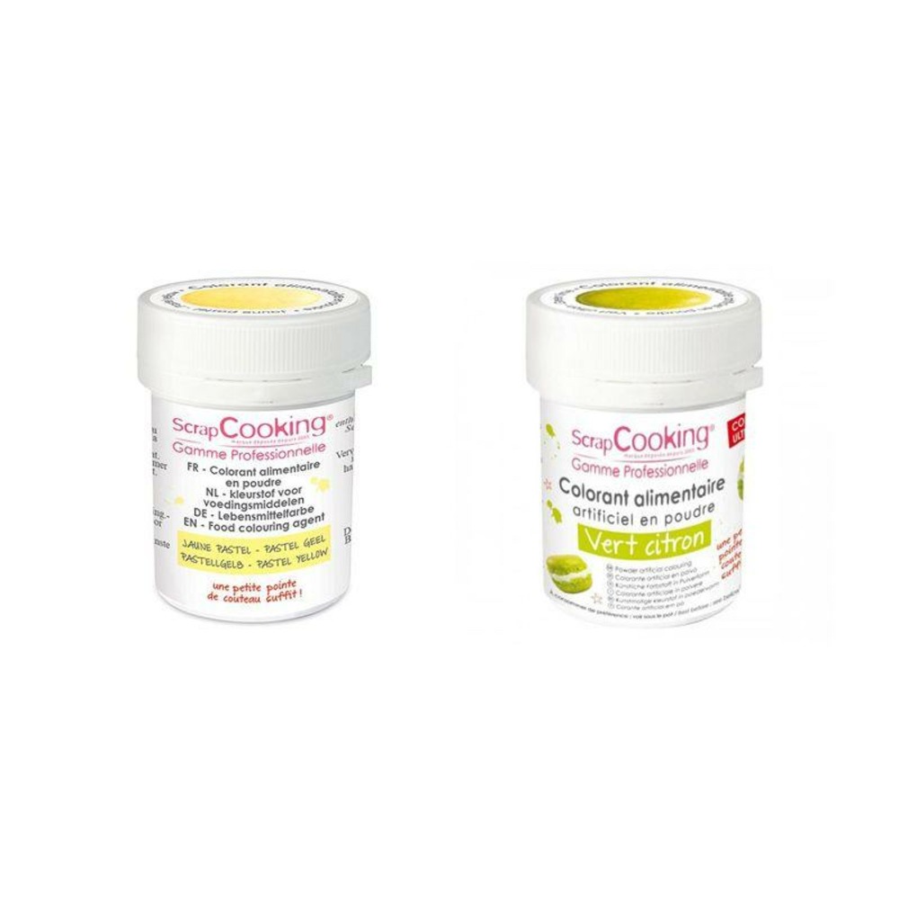 2 colorants alimentaires en poudre - vert citron-jaune pastel